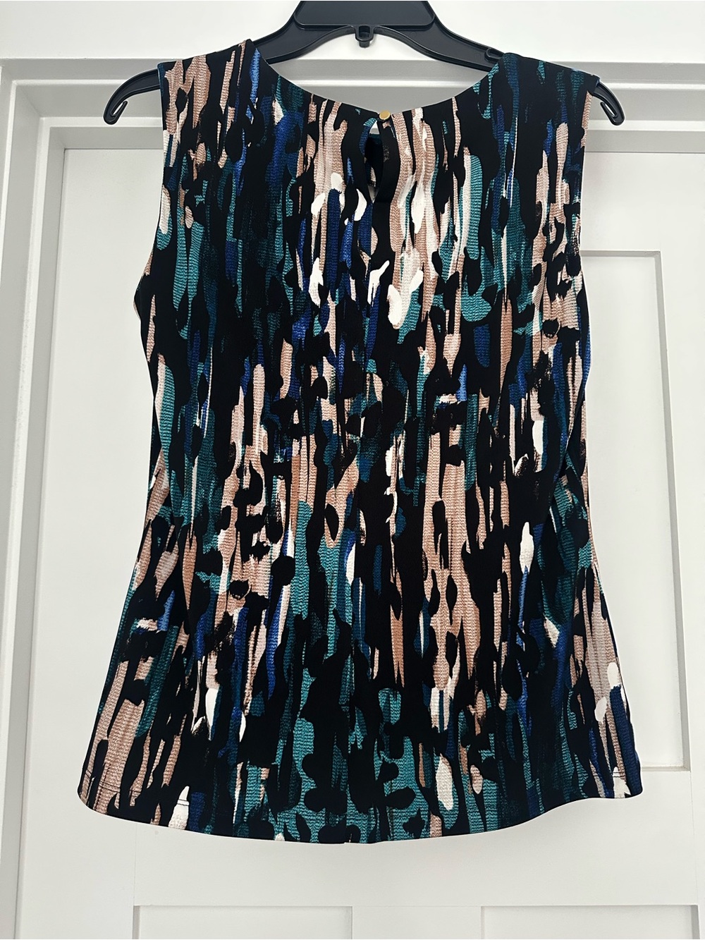 Calvin Klein Teal, Navy & Beige Abstract Pleated Women's Top - Picture 3 of 4